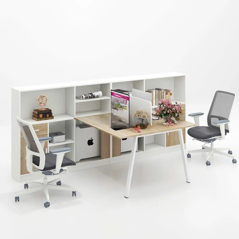 [BC110] Cụm Bàn Làm Việc 2 Người Chân Sắt Kèm Tủ Sách - BC110