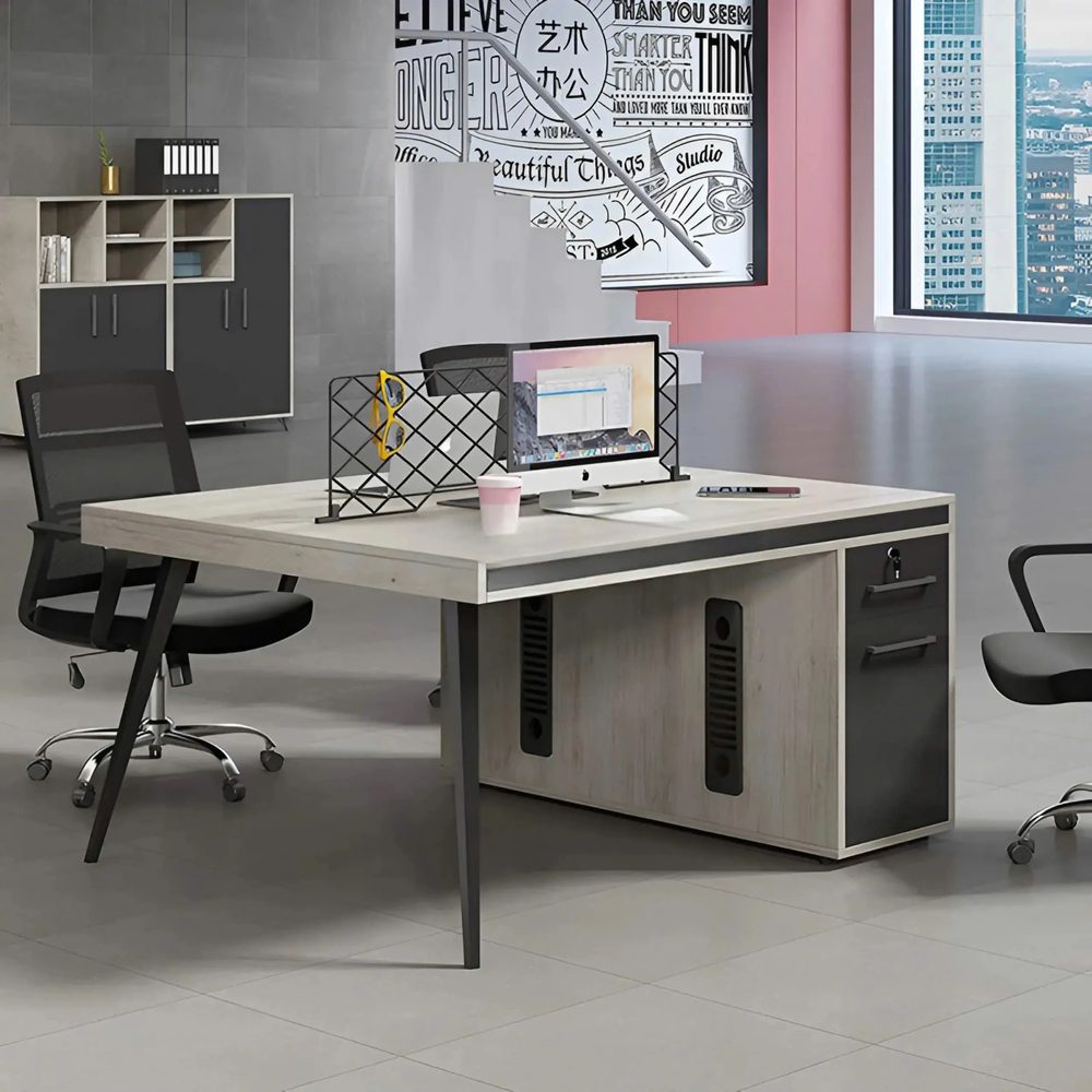[BC91] Cụm Bàn Làm Việc 2 Người Chân Sắt Kèm Hộc Tủ Cá Nhân - BC91