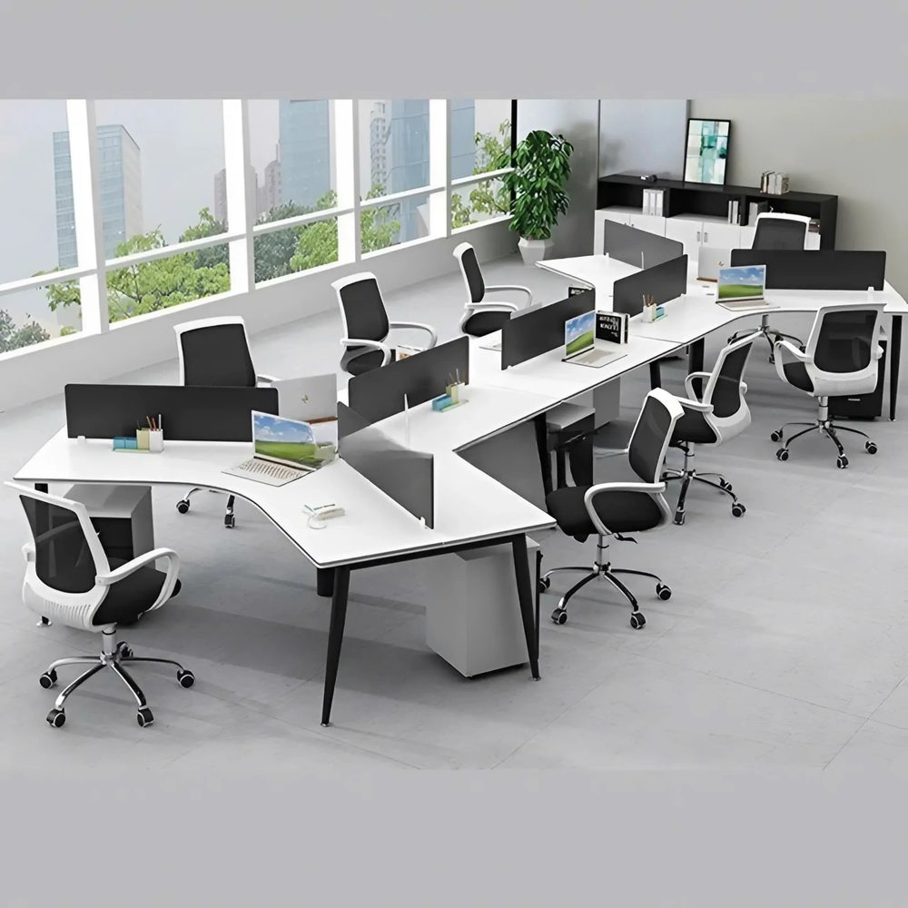 [BC85] Cụm Bàn Làm Việc 8 Người Lượn Sóng Chân Côn - BC85