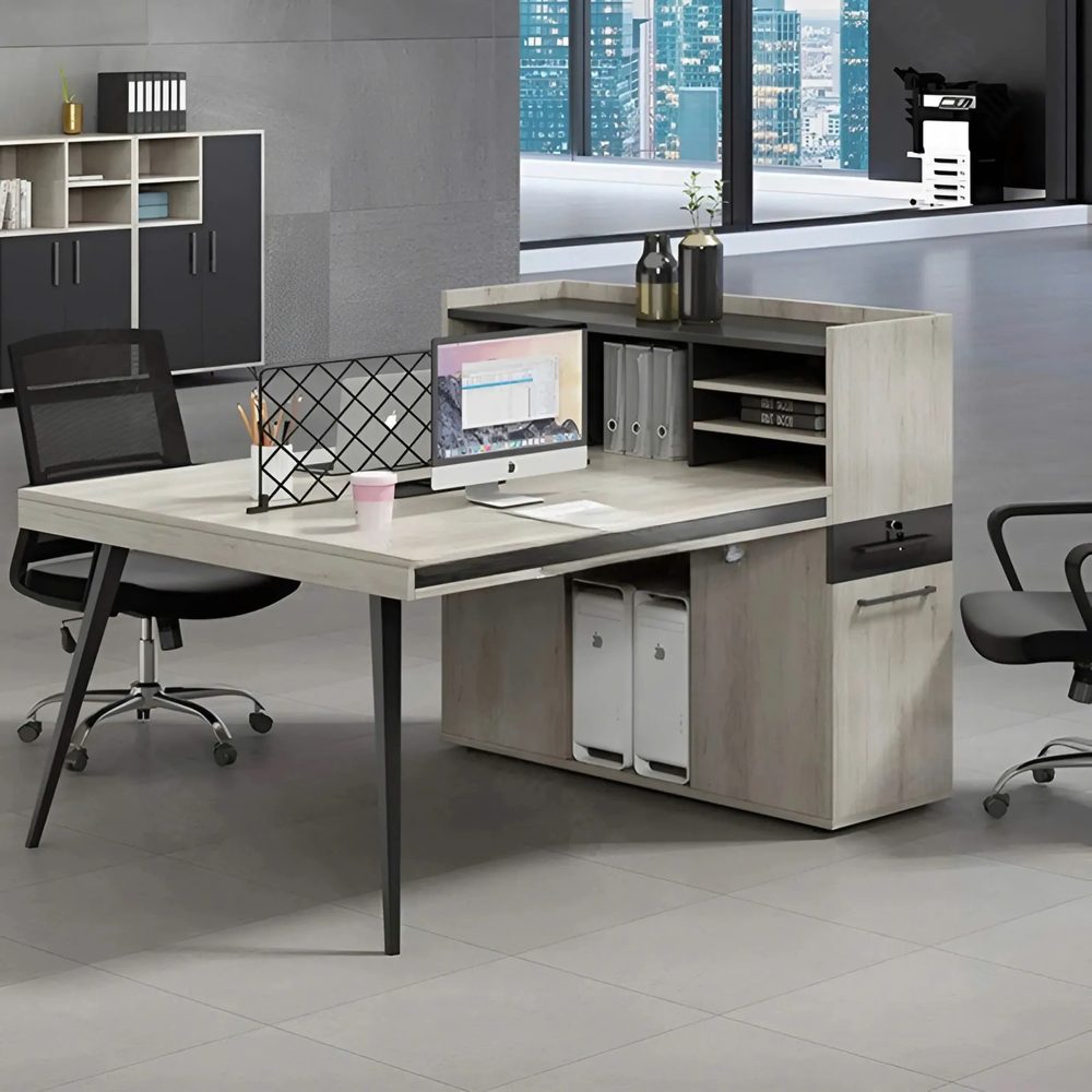 Cụm Bàn Làm Việc 2 Người Liền Hộc Tủ Chân Sắt - BC84 1