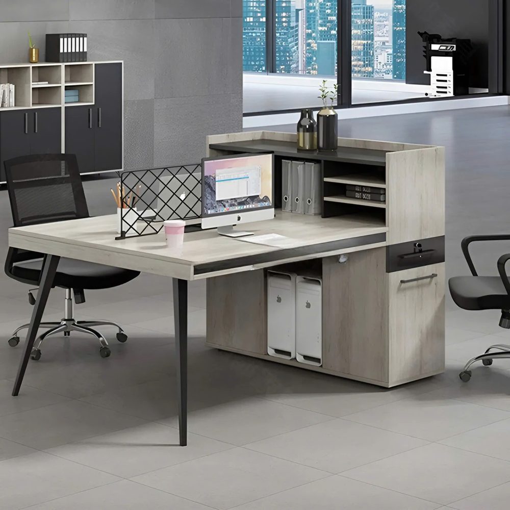 [BC84] Cụm Bàn Làm Việc 2 Người Liền Hộc Tủ Chân Sắt - BC84