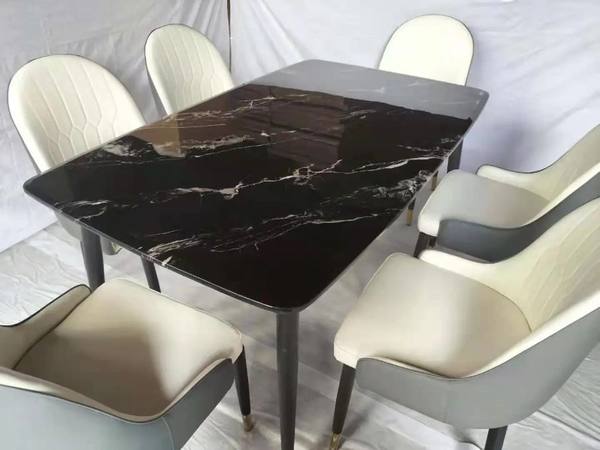 [BA2] Bàn Ăn Gia Đình Mặt Đá Cẩm Thạch Đen Vân - BA2