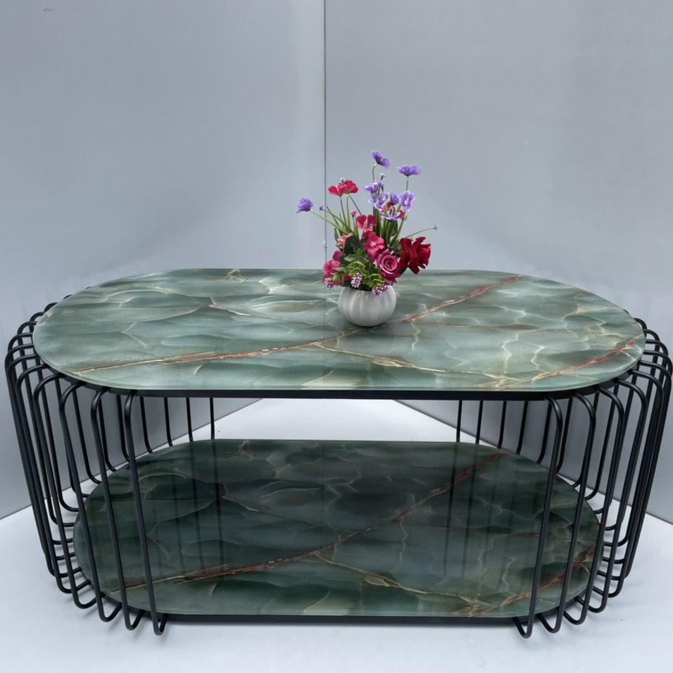 [(2608] Bàn Trà Sofa Hình Bầu 2 Tầng - BT5