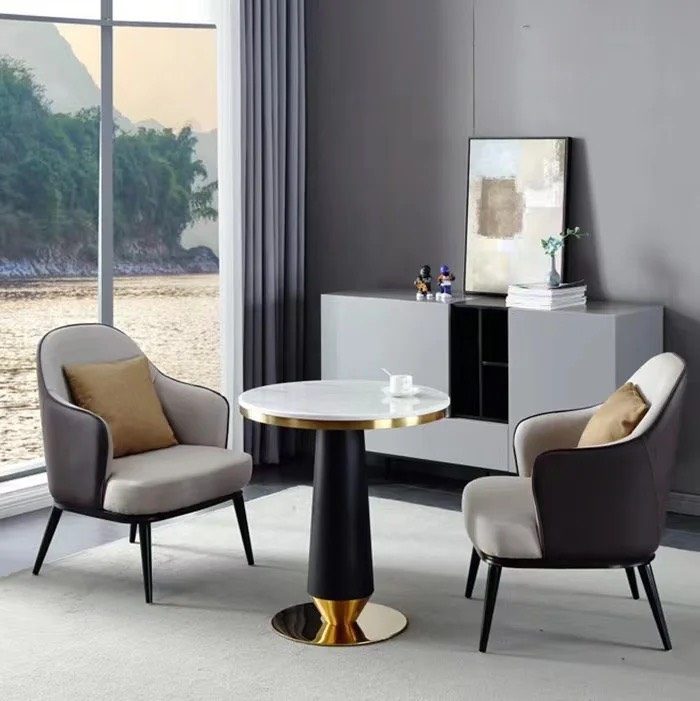 Bàn Trà Sofa Tròn Mặt Đá Chân Mạ Vàng - BT20 5