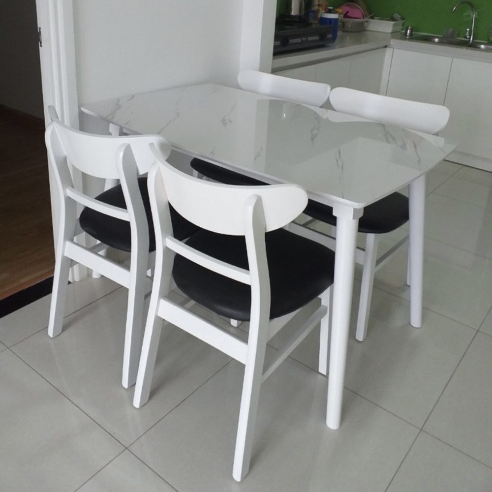 Bộ Bàn Ăn Gia Đình 4 Ghế Màu Trắng Giả Đá - BGA7 1