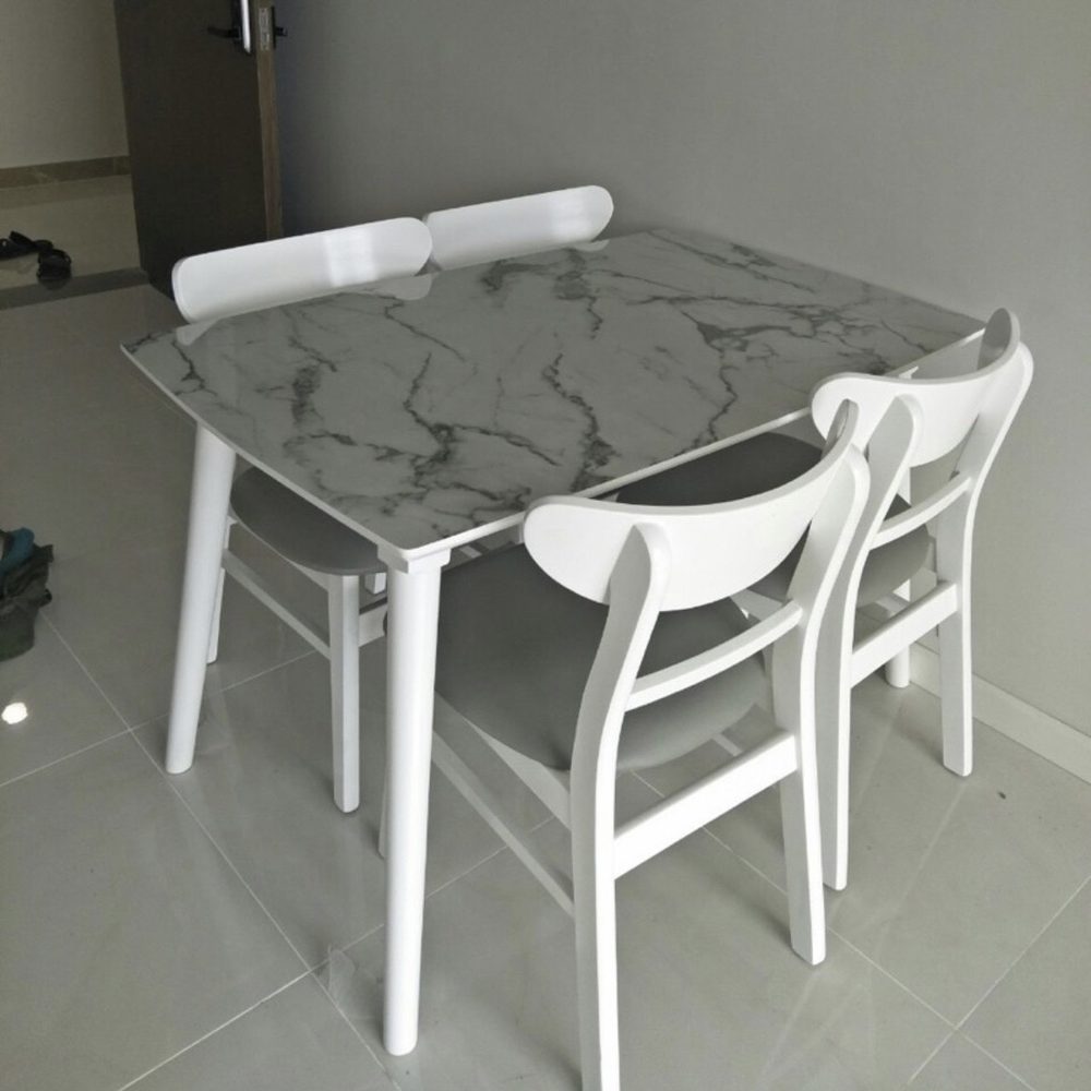 Bộ Bàn Ăn Gia Đình 4 Ghế Màu Trắng Giả Đá - BGA7 2