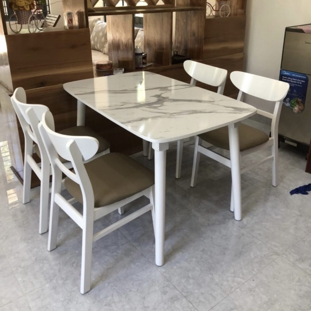 Bộ Bàn Ăn Gia Đình 4 Ghế Màu Trắng Giả Đá - BGA7 3