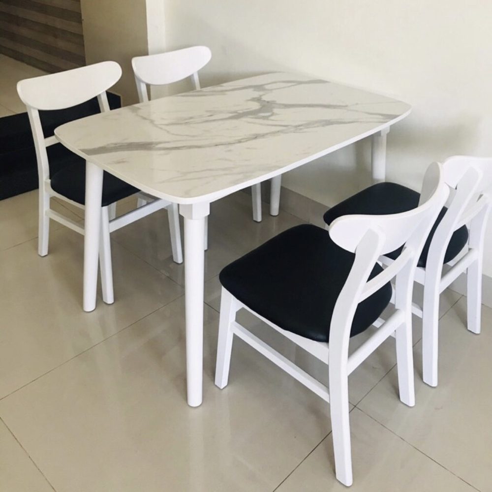 Bộ Bàn Ăn Gia Đình 4 Ghế Màu Trắng Giả Đá - BGA7 4