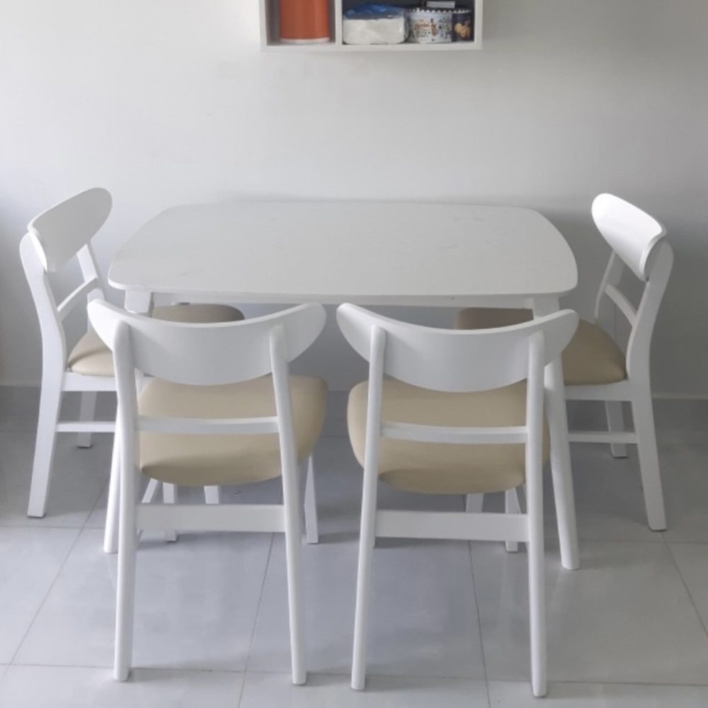 Bộ Bàn Ăn Gia Đình 4 Ghế Màu Trắng Giả Đá - BGA7 5