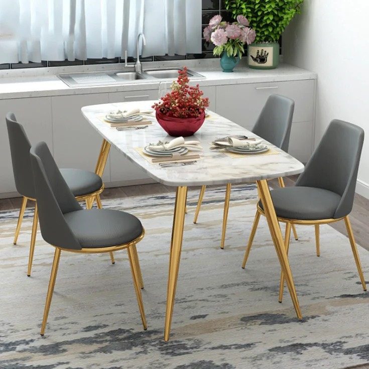 Bàn Ăn Mặt Đá Phiến Ceramic Mạ Vàng - BA16 1