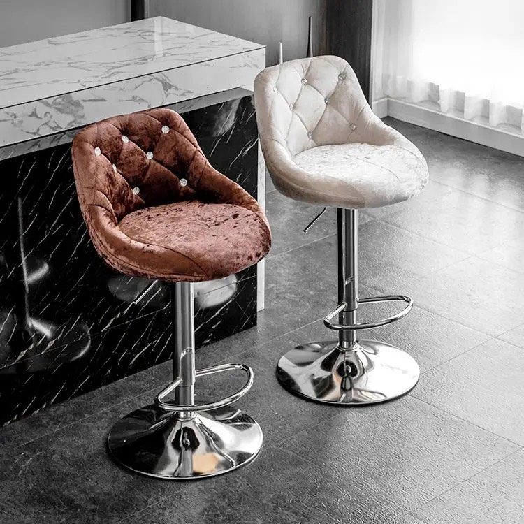 Ghế Bar Nhung Chân Trụ Cao Có Gác - QB5 3