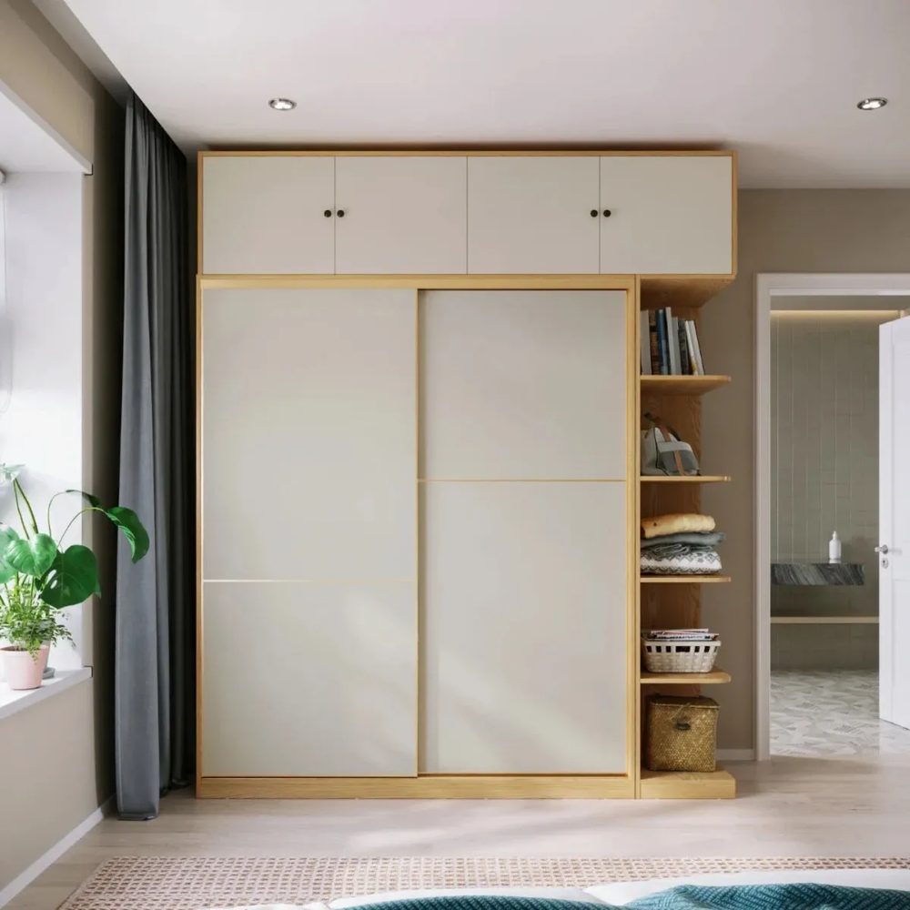 Tủ Quần Áo Cửa Trượt 2 Cánh Kèm Kệ Mở Nhiều Tầng - TQA41 4