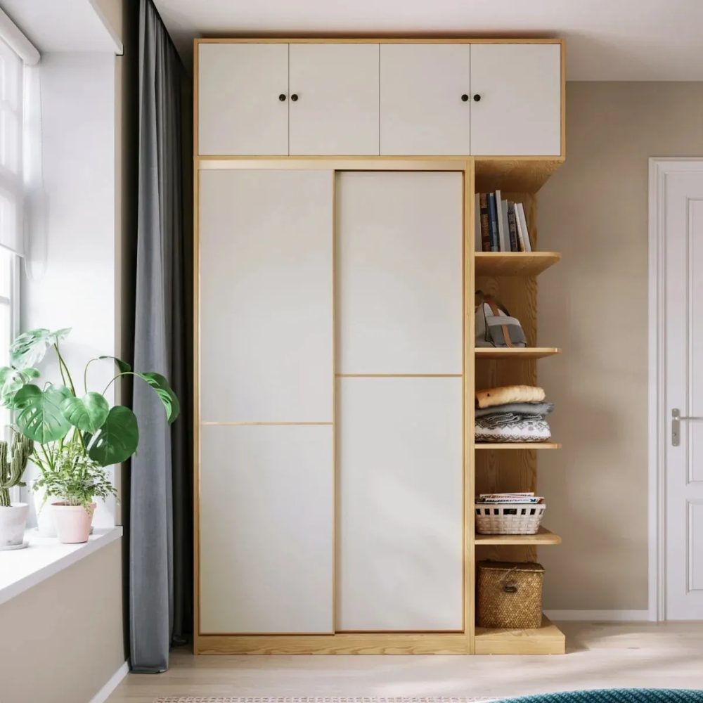 Tủ Quần Áo MDF Cửa Lùa Có Kệ Trang Trí Bên Hông - TQA40 3