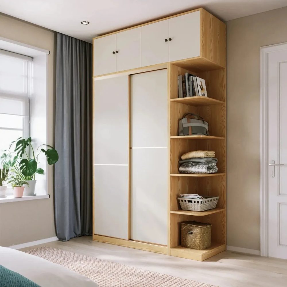 Tủ Quần Áo MDF Cửa Lùa Có Kệ Trang Trí Bên Hông - TQA40 4