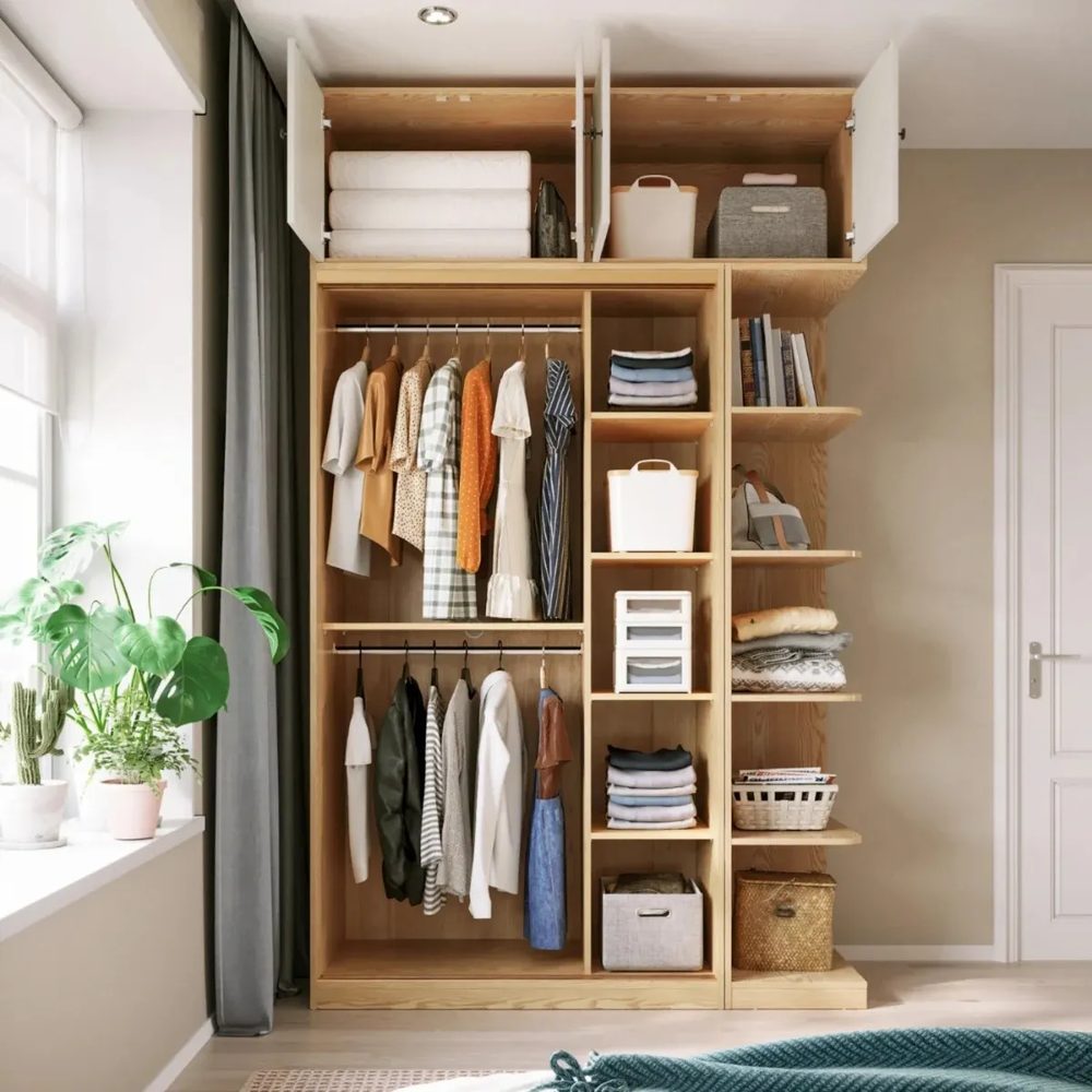 Tủ Quần Áo MDF Cửa Lùa Có Kệ Trang Trí Bên Hông - TQA40 5