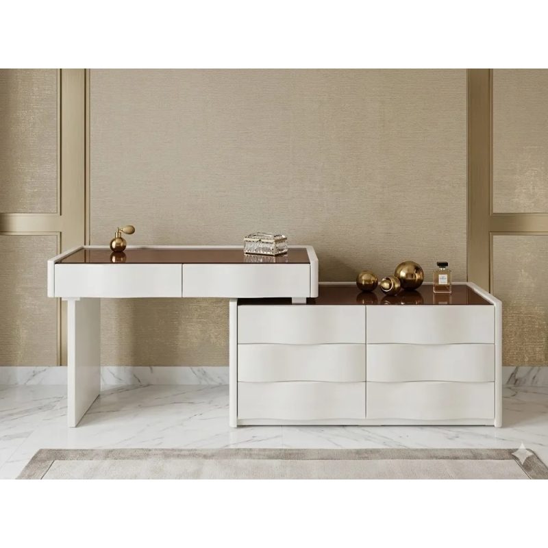 Bàn Trang Điểm Mặt Kính Nâu Sang Trọng - BTD35 2