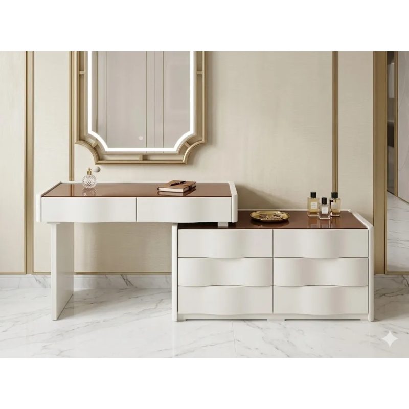 Bàn Trang Điểm Mặt Kính Nâu Sang Trọng - BTD35 3