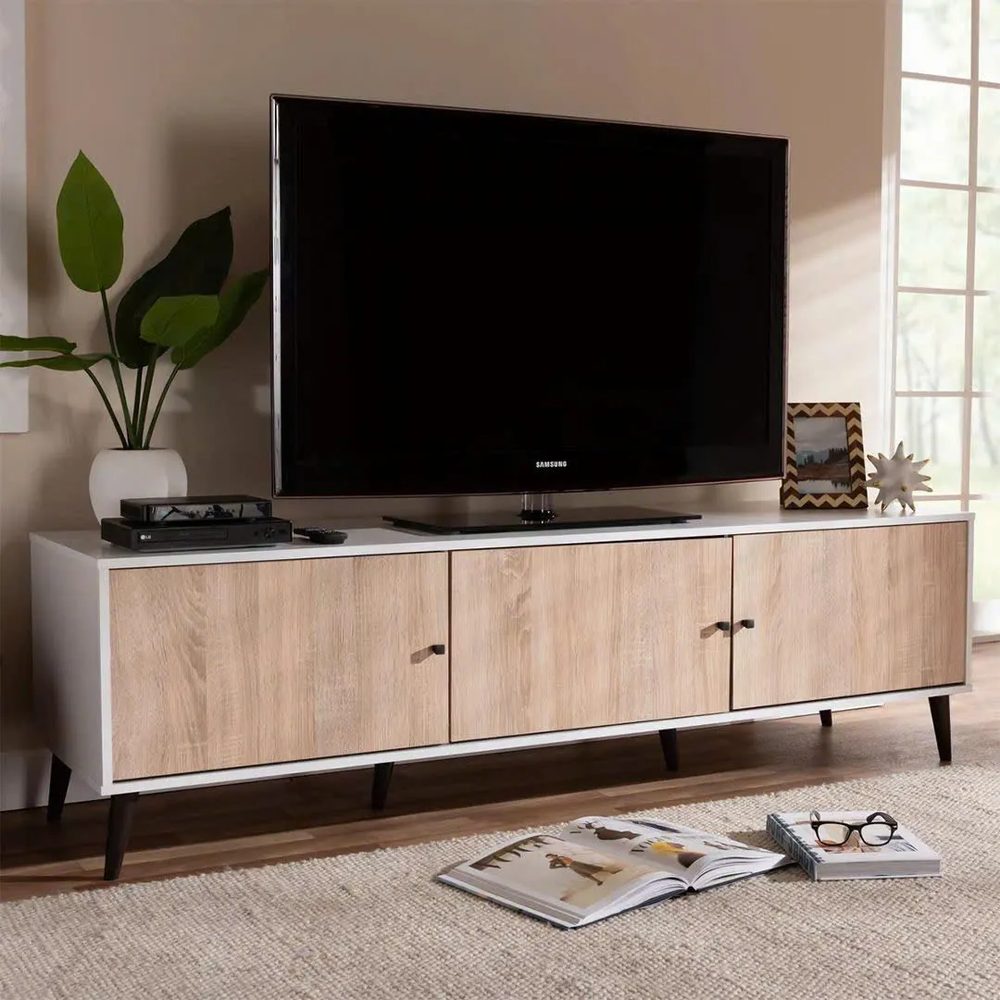 [KTV24] Kệ Tivi Gỗ MDF 3 Cánh Cửa Mở Chân Cao Tối Giản - KTV24