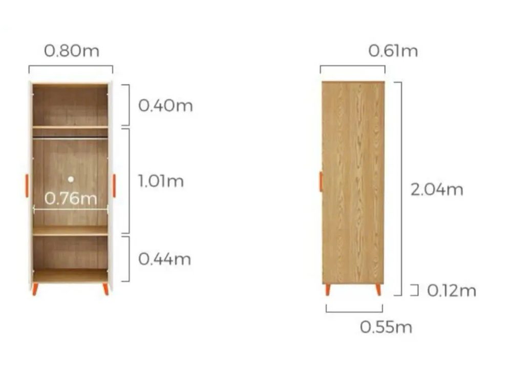 Tủ Quần Áo 2 Cánh Chân Cao Thiết Kế Hiện Đại - TQA25 1