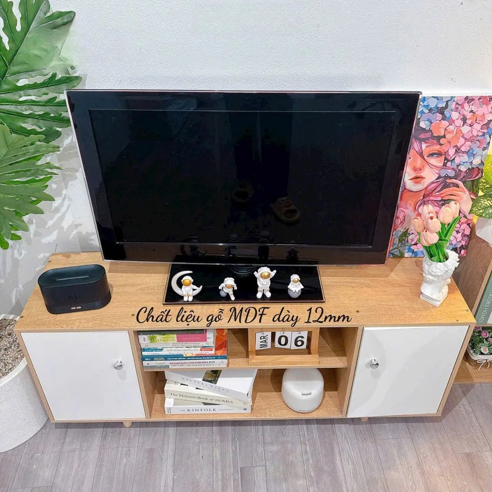 Kệ Tivi Gỗ 2 Cánh Mở Đa Năng Có Ngăn Kệ Trang Trí - KTV3 3