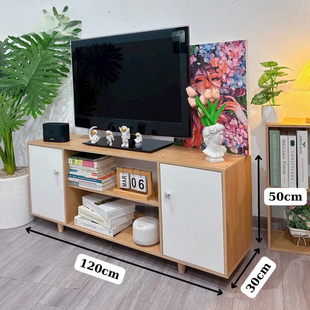 Kệ Tivi Gỗ 2 Cánh Mở Đa Năng Có Ngăn Kệ Trang Trí - KTV3 4