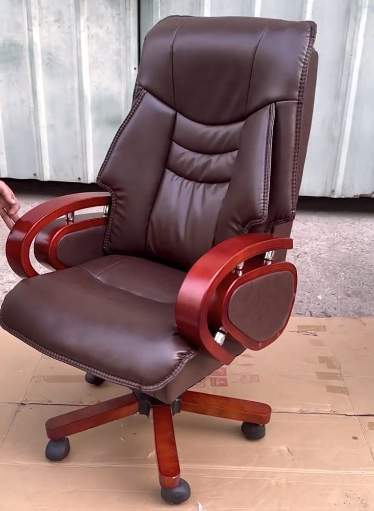 Ghế Giám Đốc Tay Gỗ Bọc Da Nâu - GGĐ31 2