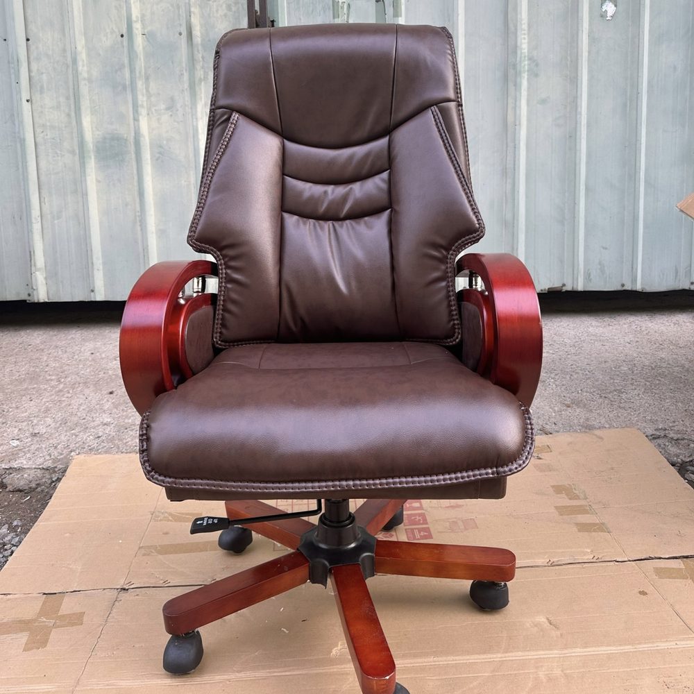 Ghế Giám Đốc Tay Gỗ Bọc Da Nâu - GGĐ31 3
