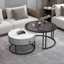 Bàn Trà Đôi Mặt Đá Chân Sắt Sơn Tĩnh Điện - BT19