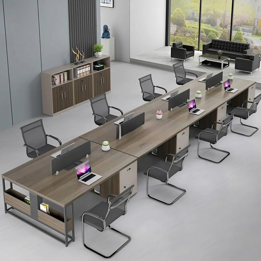 Cụm Bàn Làm Việc 8 Người Chân Sắt Tích Hợp Kệ - BC94
